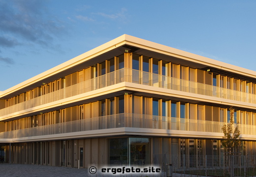 Neue Realschule im Sonnenuntergang